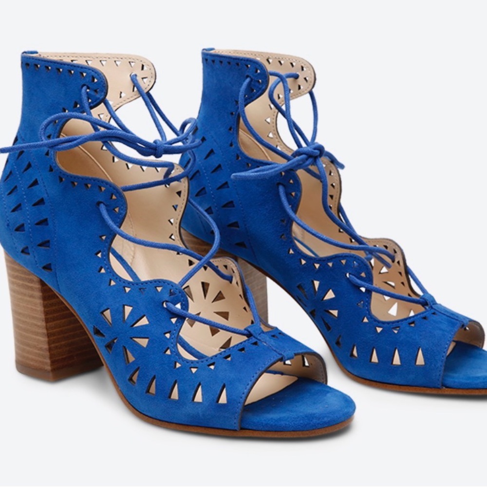Nine West Gweniah Blue‎ Suede Lace-Up Women's Block Heels Size 5.5 retail $108